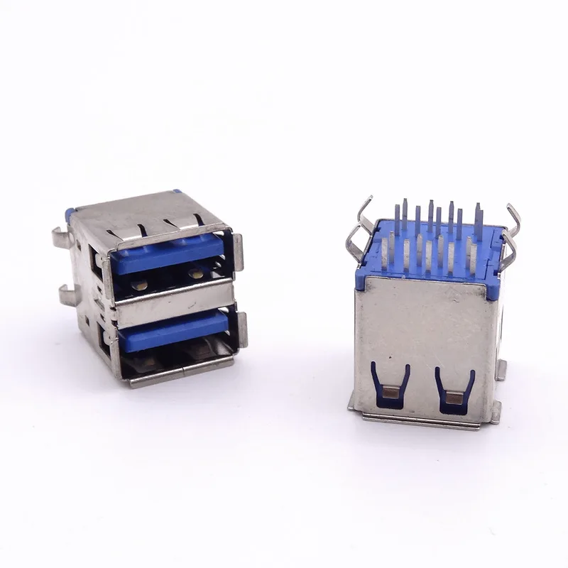 For USB3 0 female seat, double-layer usb3 0 in-line plug, double-layer usb seat 180-degree crimping elbow foot 18P vertical plug