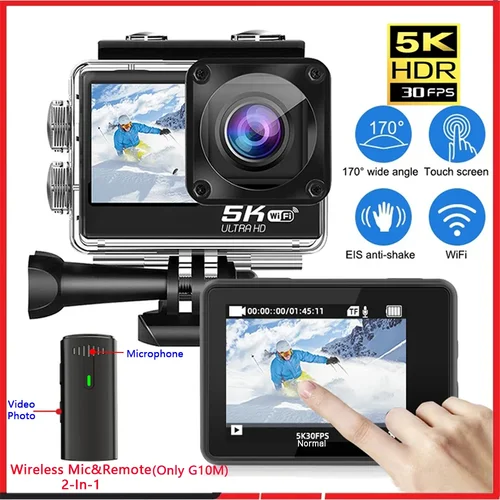 Cámara de acción 5K 4K60FPS EIS 48MP Wi-Fi pantalla Dual 170D 8X Zoom Pre grabar 30M cámara deportiva impermeable con lente Sony IMX576