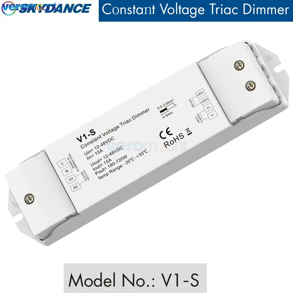 

Skydance V1-S Triac Dimmer 12V 24V 36V 48V DC Constant Voltage AC40V-220V Push Dimming for S1-B KS RF LED Light CV Triac Dimmer