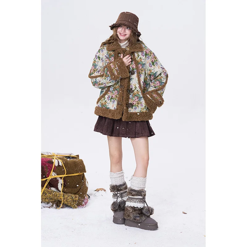 Dámský kabát ELFSACK Y2K Casual Loose Floral Graphic Raw Edge s klopou - náhled 4