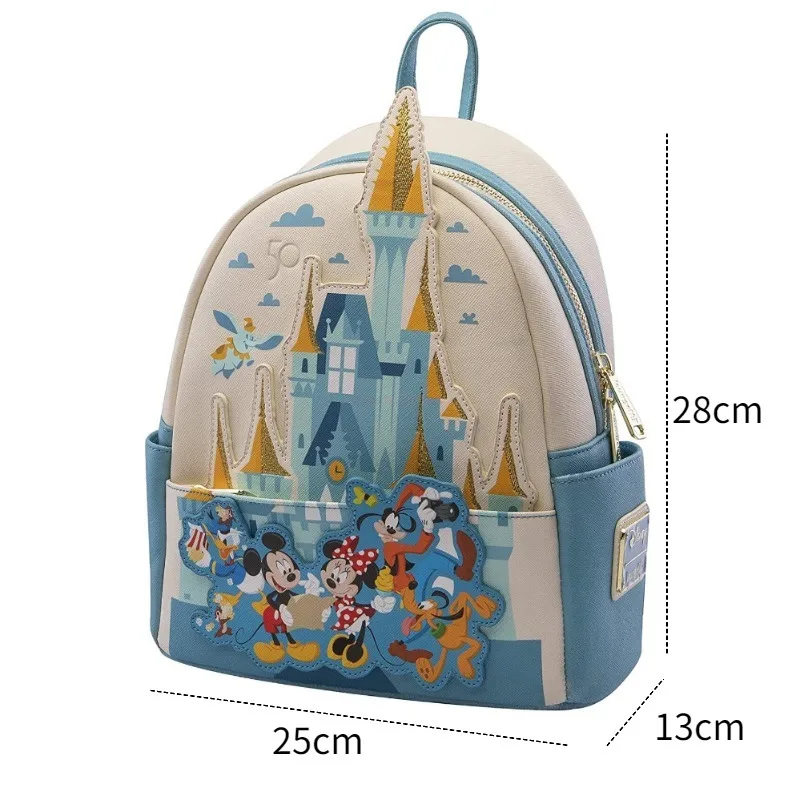 Originale Loungefly Disney 50th Anniversary Kawaii zaino Mini Castle Mickey Friends zaino in pelle borse da scuola da donna regalo