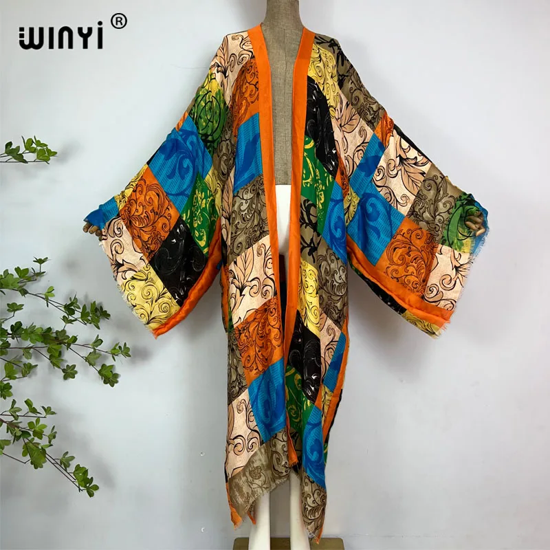 

WINYI Summer Bohemian print Beach Wear Swim Suit Cover up maxi dresses women Open Stitch Vestidos Cardigan sexy Holiday Kimono