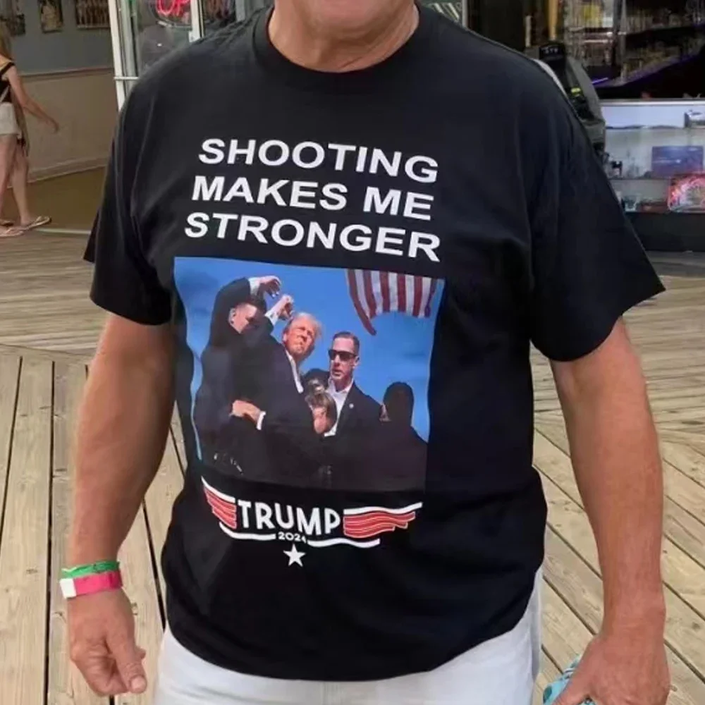 T-shirt de sport imprimé pour hommes et femmes, T-shirt graphique, Le président 2024, Donald Trump, Shooting Makes Me Stronger, 100% coton