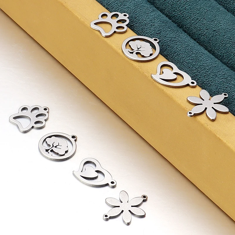10 Pcs/lot Stainless Steel Pendents Flower Star Tree Heart Shape Charms Ornamental Pendants For Jewelry Making Necklace Bracelet