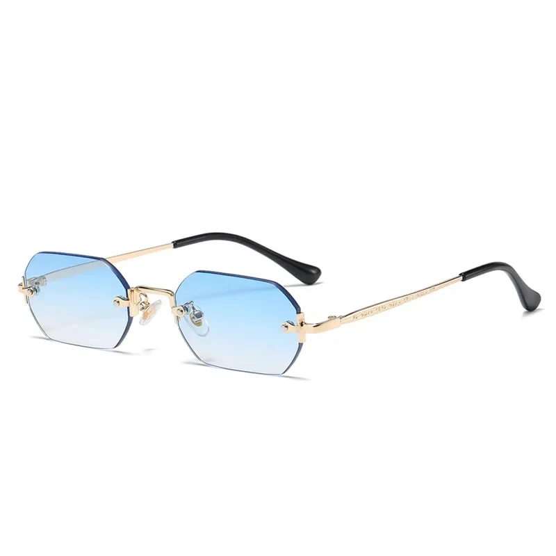 Vintage Randlose Polygon-Sonnenbrille für Damen und Herren Luxusmarken-Designer Beliebte Reise-Sonnenbrille mit Kleinem Rahmen für Damen