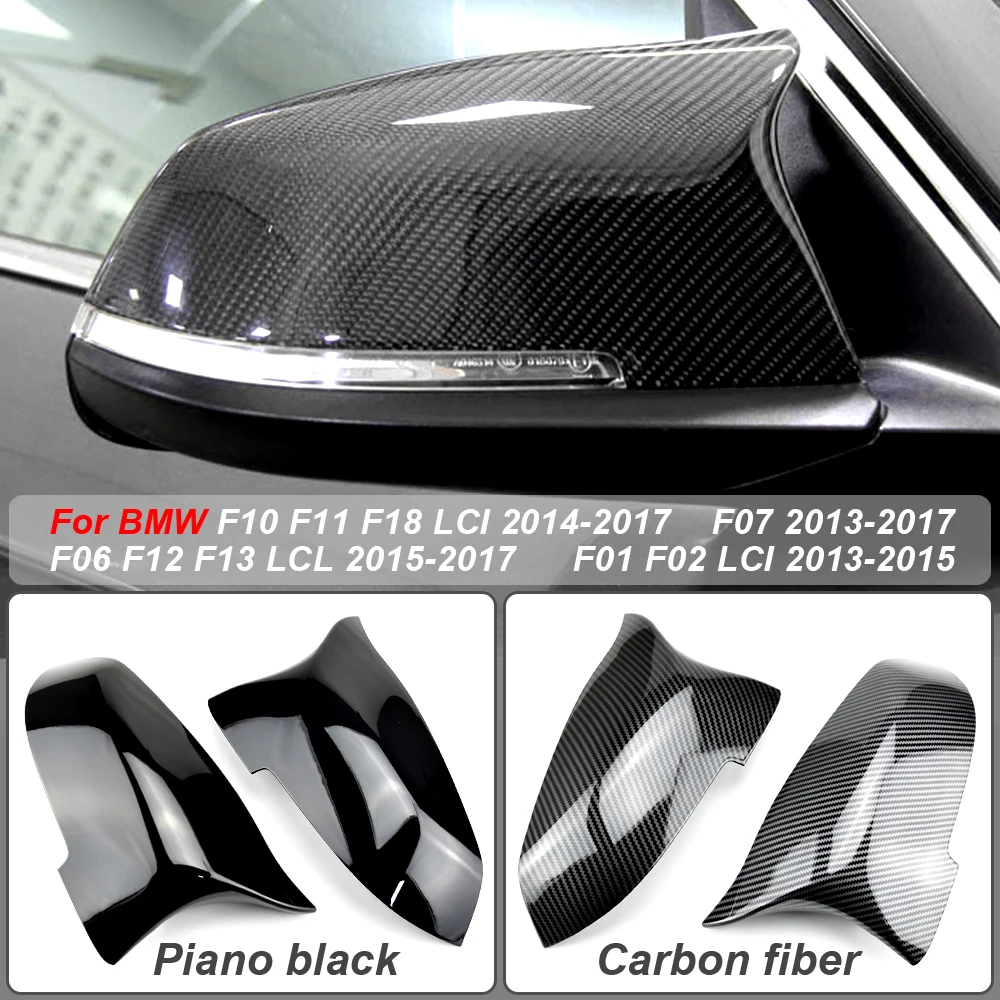 For BMW 5 6 7 Series Black mirror cover F10 F11 F18 F07 F12 F13 F06 F01 F02 LCL Carbon fiber pattern mirror cover