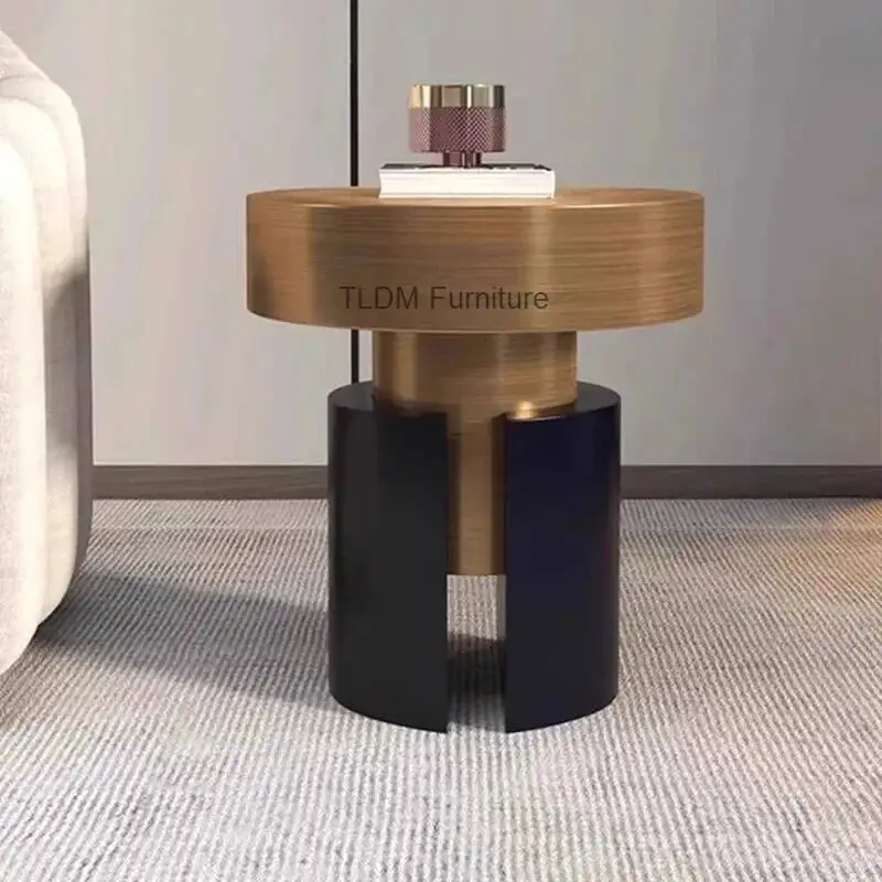 Round Luxury Contrast Color Side Top Table，Modern Accent Table with for Living Room Bedroom Home Decor