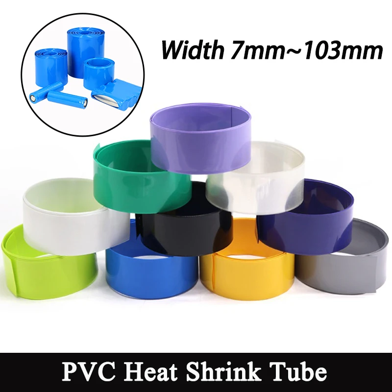 

1M PVC Colourful Heat Shrink Tube Width 7~103mm 18650 Lipo Battery Pack Insulated Film Wrap Lithium Case Protection Cable Sleeve
