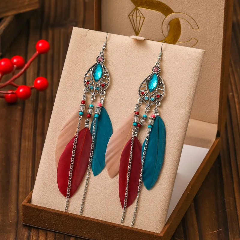 Bohemian Wasser Tropfen Feder Ohrringe für Frauen Mode Elegante Frische Strass Kette Quaste Ohrringe Party Urlaub Schmuck – Detail 11