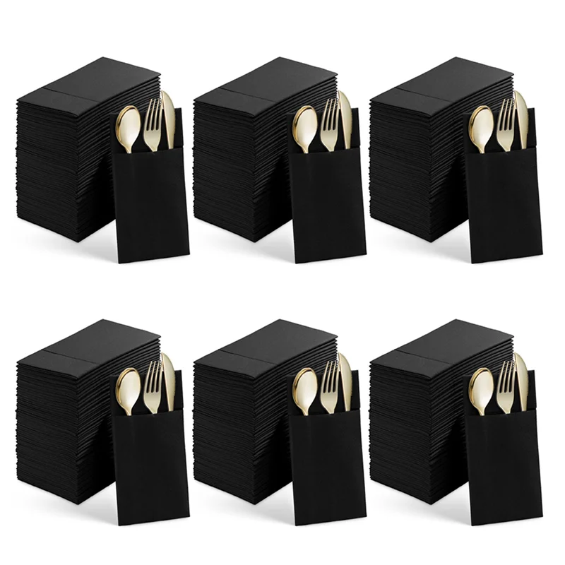 A27U New 300PCS Disposable Dinner Napkins With Built-In Flatware Pocket,Prefolded Cloth Like Paper Napkins Black