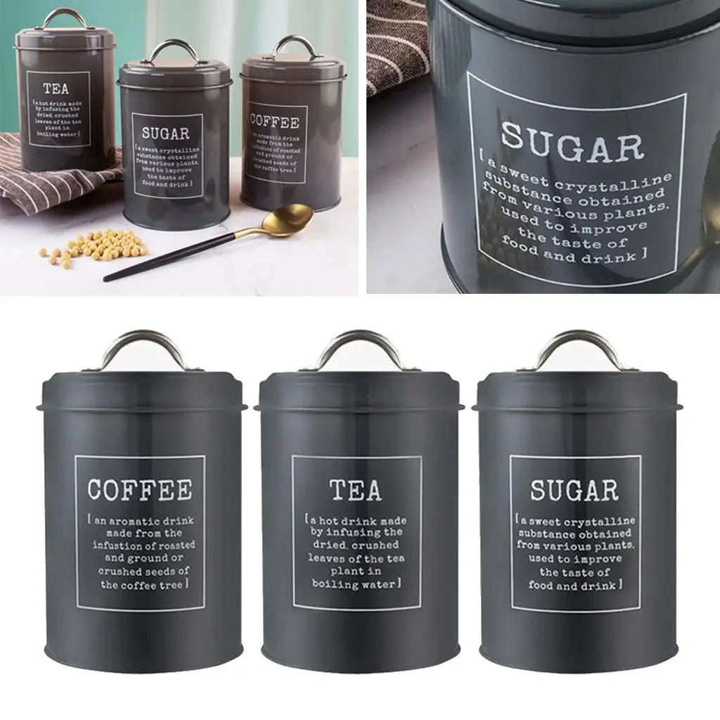 3x iron tea coffee sugar canister storage glasses containers kitchens futte