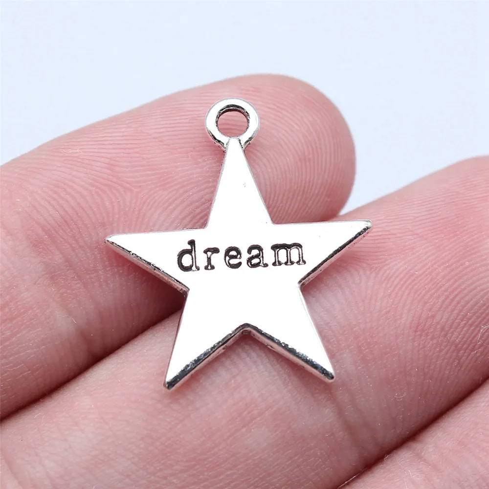 10pcs/lot 19x23mm dream pentagram Charms For Jewelry Making Antique Silver Color 0.75x0.91inch