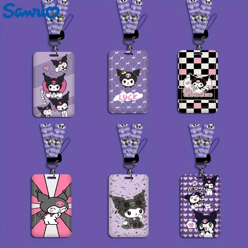 Kawaii Sanrio Kuromi ID Badge Holder with Lanyard Cartoon Cute Card Case for School Campus, Transit, Meal Card Protection