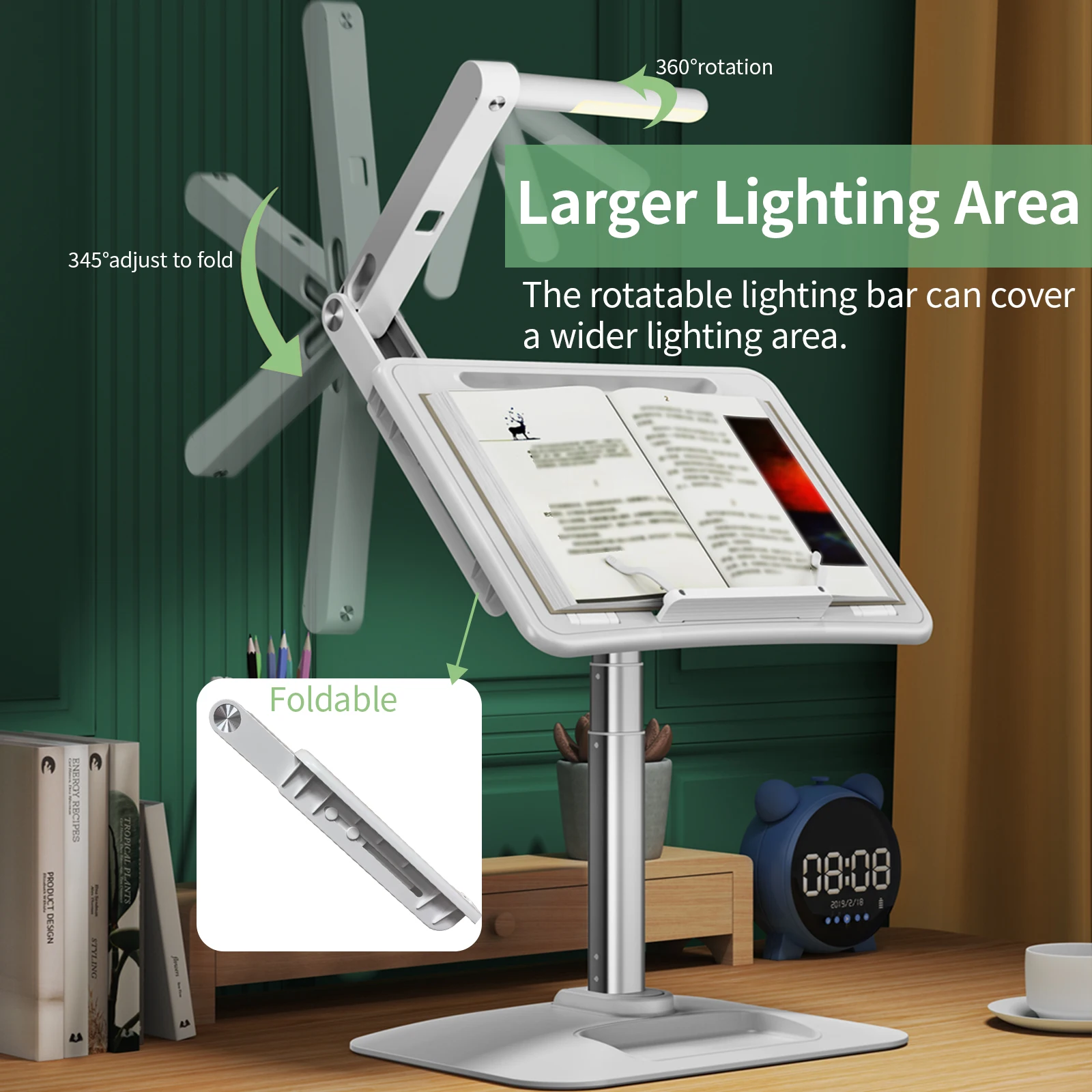 Oatsbasf Angle Adjustable Laptop Stand with Lamp Liftable Reading Desk with Night Light Notebook Holder Computer Accessories