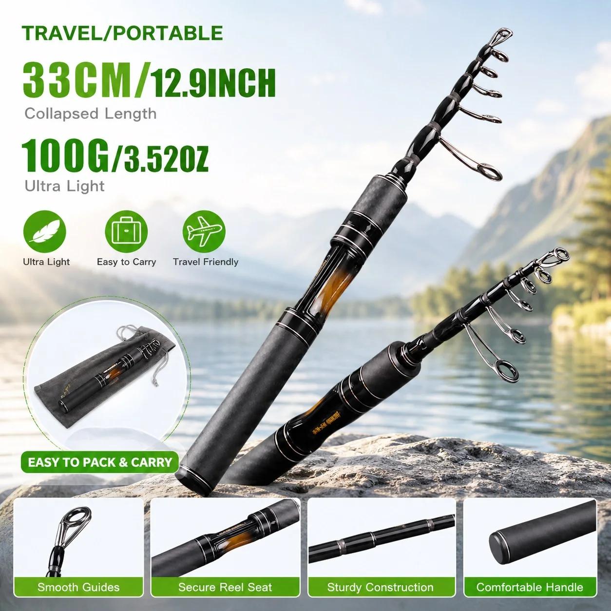 BAKAWA MINI 1,8M 100% Carbonfaser Teleskop-Reiseangelrute Tragbare Hochwertige Angelrute Geeignet für Fluss- und Bachfischen – Detail 7