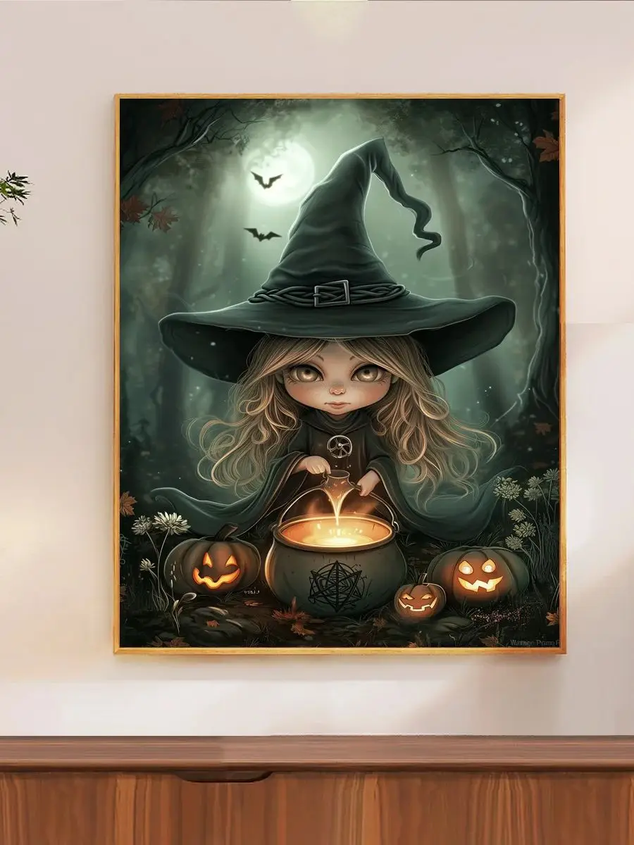 1 Stück 40X50CM/15,74*19,7 Zoll Halloween-Hexe Kreuzstich-Set DIY-Set 11CT/14CT Wanddekoration Vollstickerei als Geschenk – Detail 1