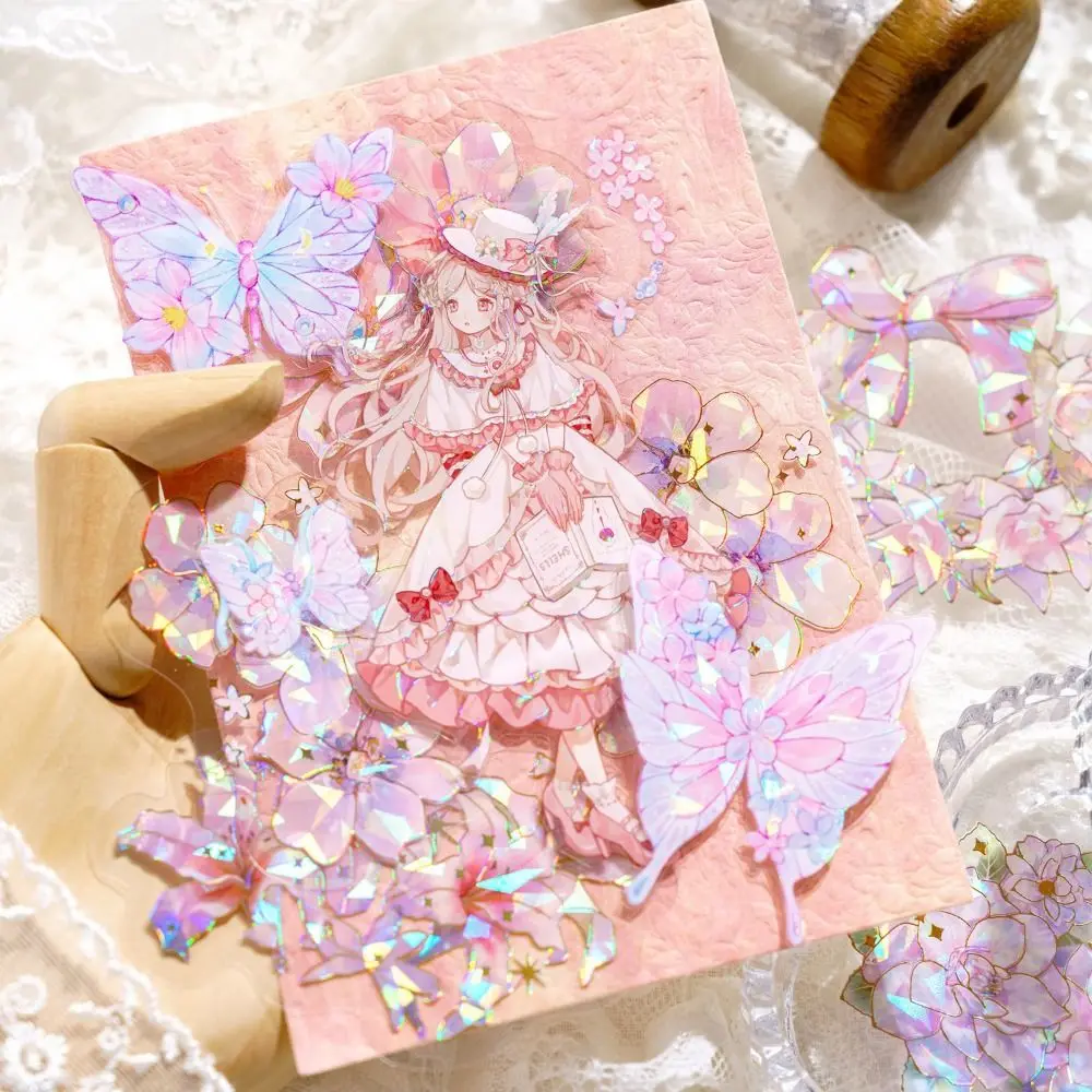 20 個クリエイティブかわいい花植物ステッカー DIY 手作り PET ハンドブックステッカー花柄レーザーノートブックステッカー