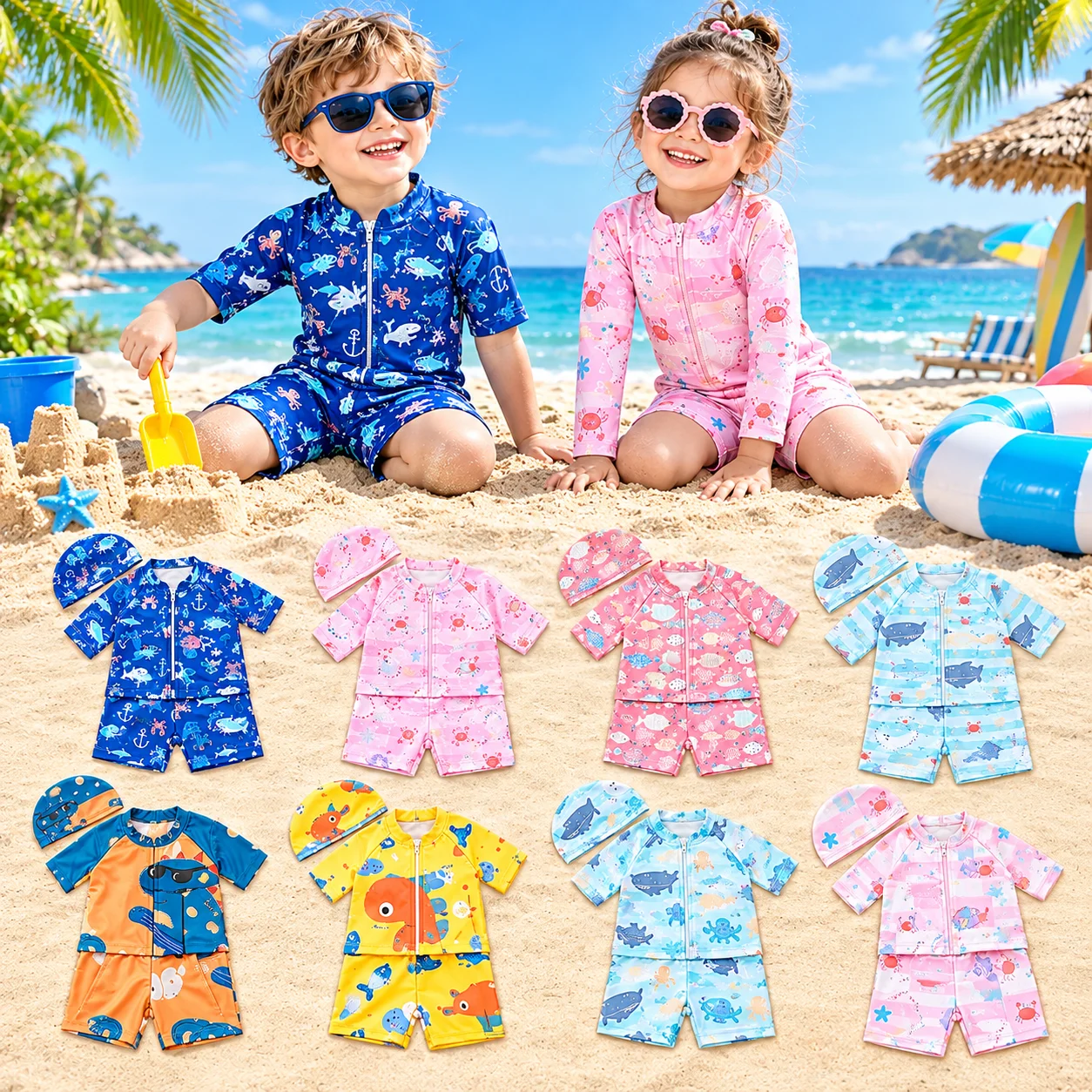 Kids Swimwear One Piece Bathing Suit, Buoyancy Rash Guard for Boys Girls, UPF 50+ Sun Protective Quick Dry Beach Pool Swimsuit