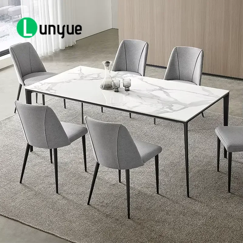 Modern European Luxury Marble Dining Table Set 6 Seater Custom Size Dining Room Furniture Factory Direct Supply Warehouse