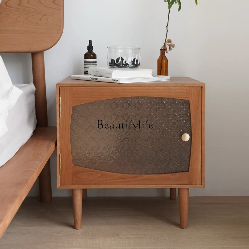 Nordic style Japanese bedside table Modern simple light luxury solid wood storage cabinet