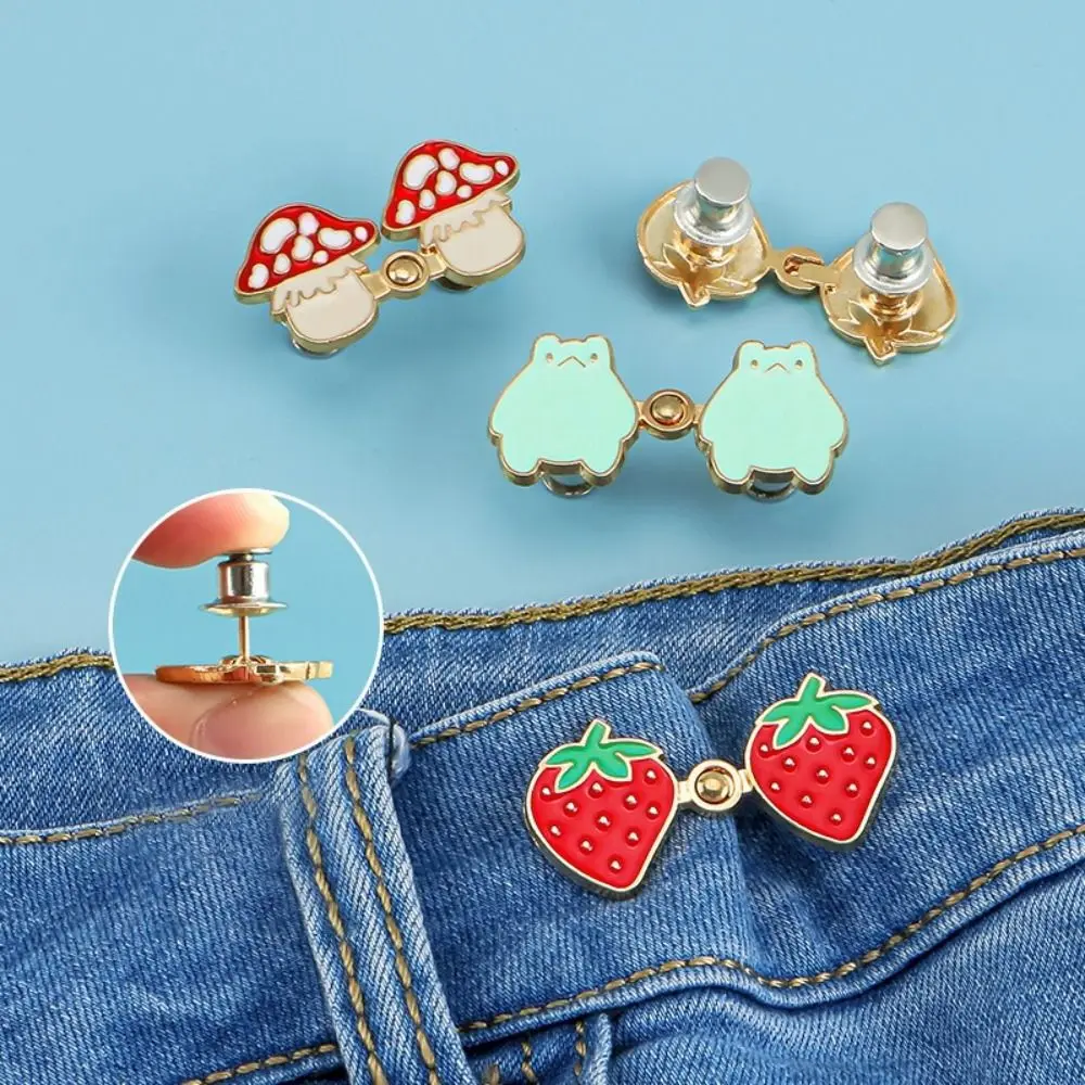 

3 пары джинсовых пуговиц с регулировкой талии, металлические пуговицы без шитья, сменные пуговицы для джинсов с клубникой/лягушкой/грибом для свободных джинсов