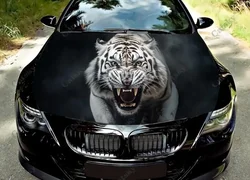 Tigre bianca con cappuccio per Auto a bocca grande adesivi in vinile avvolgere pellicola vinilica copertura del motore decalcomanie adesivo su accessori Auto per Auto