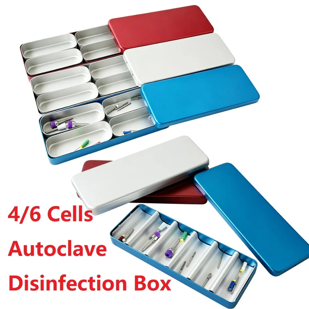 

1PC 4/6 Cells Autoclave Disinfection Endo Files Holder Box Aluminium Alloy Divider Box Dental Sterilization Case Random Color