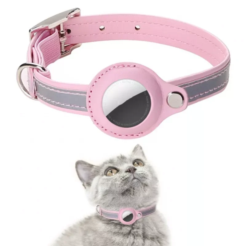 Leather Pet Adjustable Collars For Apple Airtag Location Tracker Dog Cat Anti-lost Reflective Protection Case For Airtags Collar