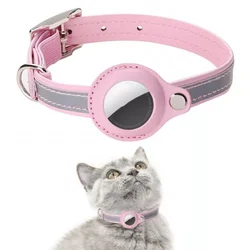 Collares ajustables de cuero para mascotas para Apple Airtag, rastreador de ubicación, funda protectora reflectante antipérdida para perros y gatos, Collar Airtags