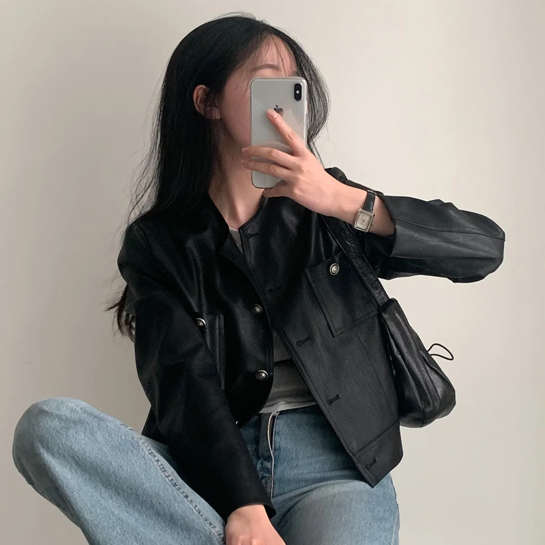 Damska bluzka Jaet ze skóry PU wyszczuplającej, retro, okrągła, luźny krój, zapinana na jeden guzik, uniwersalna, matowa, z motywem kaktusa.