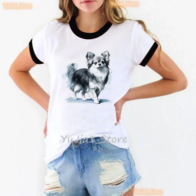 

Cute Chihuahua Longhaired Animal Printed Tshirt Women Summer Fashion Tops Tee Shirt Femme Harajuku Shirt Kawaii Clothes