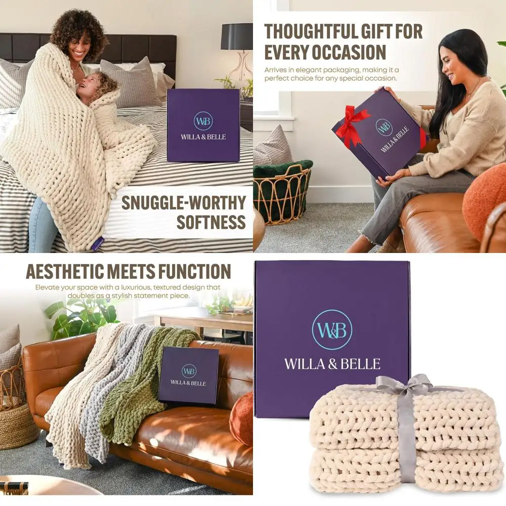 

Luxurious Chunky Knit Weighted Blanket, 50x60, Plush Throw for Sofa and Bed