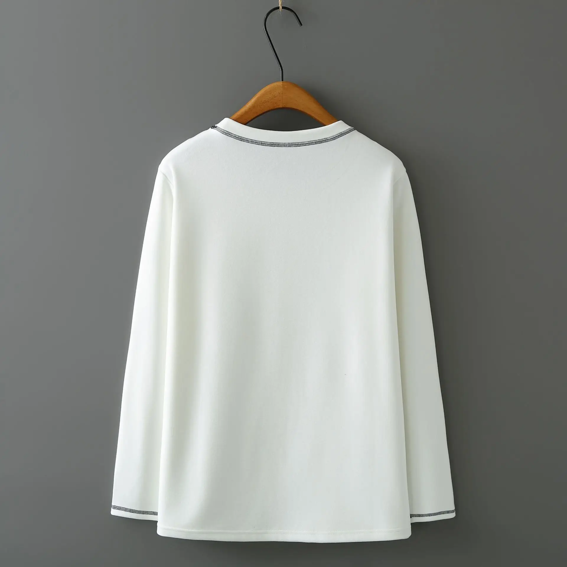 XXXXL موضة حجم كبير تي شيرت المرأة الخريف الشتاء الشباب عادية مطبوعة الكرتون طويلة الأكمام دي المخملية الدافئة القمم 7051 #6