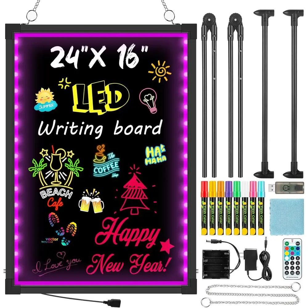 

LED Menu Board, 24" x 16" LED Writing Board with Remote Control, lashing Illuminated Neon Eect Sign Board or Menu - Includes 8 l
