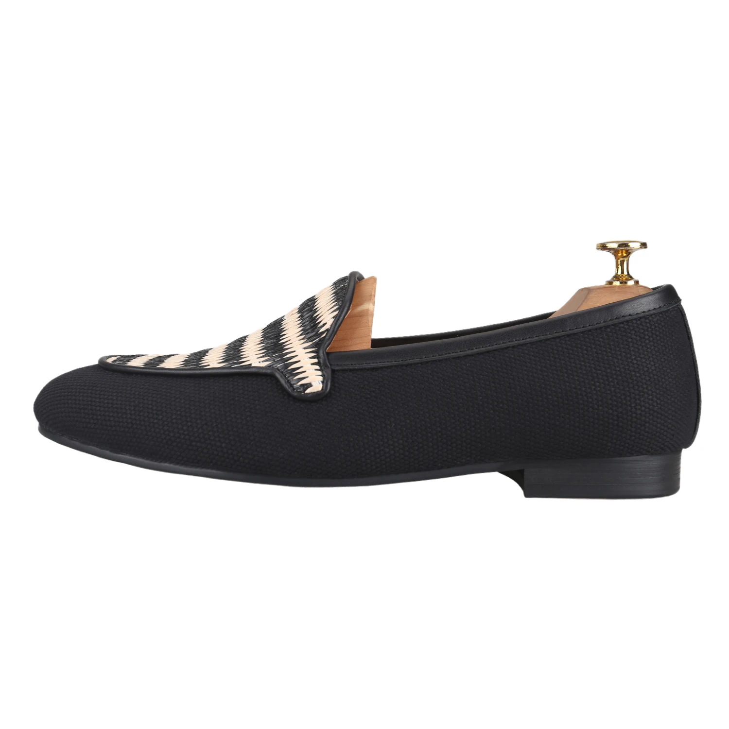 Piergitar Resort Style Handmade Color-Blocking Woven Patchwork Canvas Men Slip-On Loafers Modern Gentleman's Casual Footwear