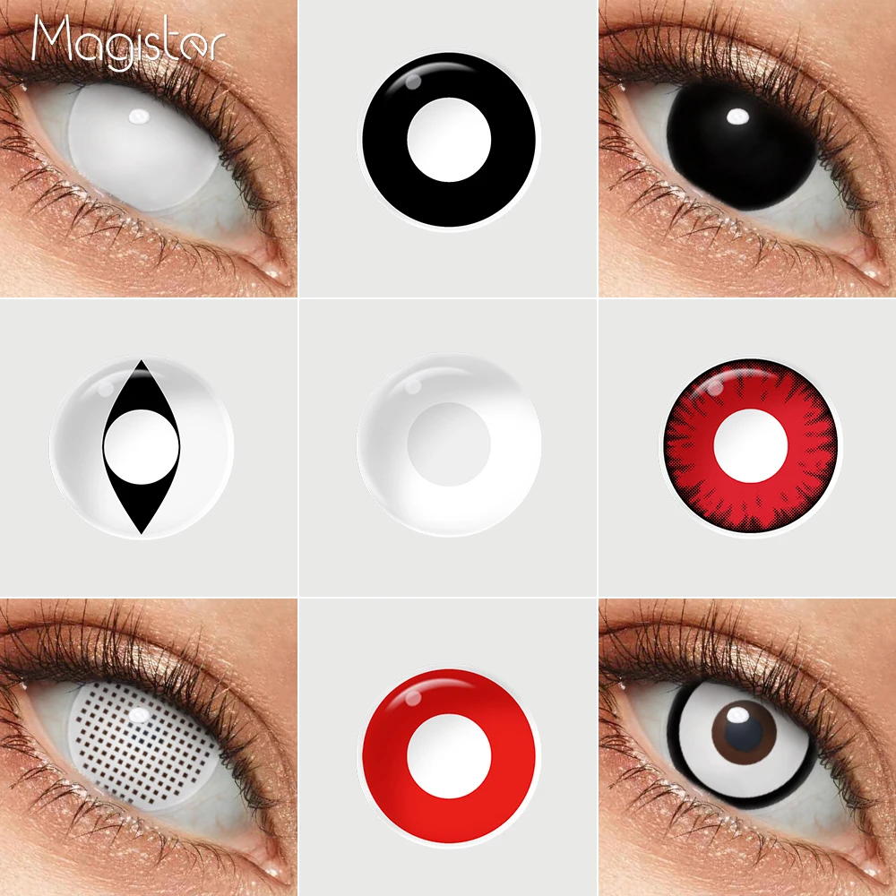 Magister 1 Pair Halloween Contacts Lenses Anime Cosplay Contacts Sharingan Red Contacts Blackout Lenses for Eye White Blind Lens