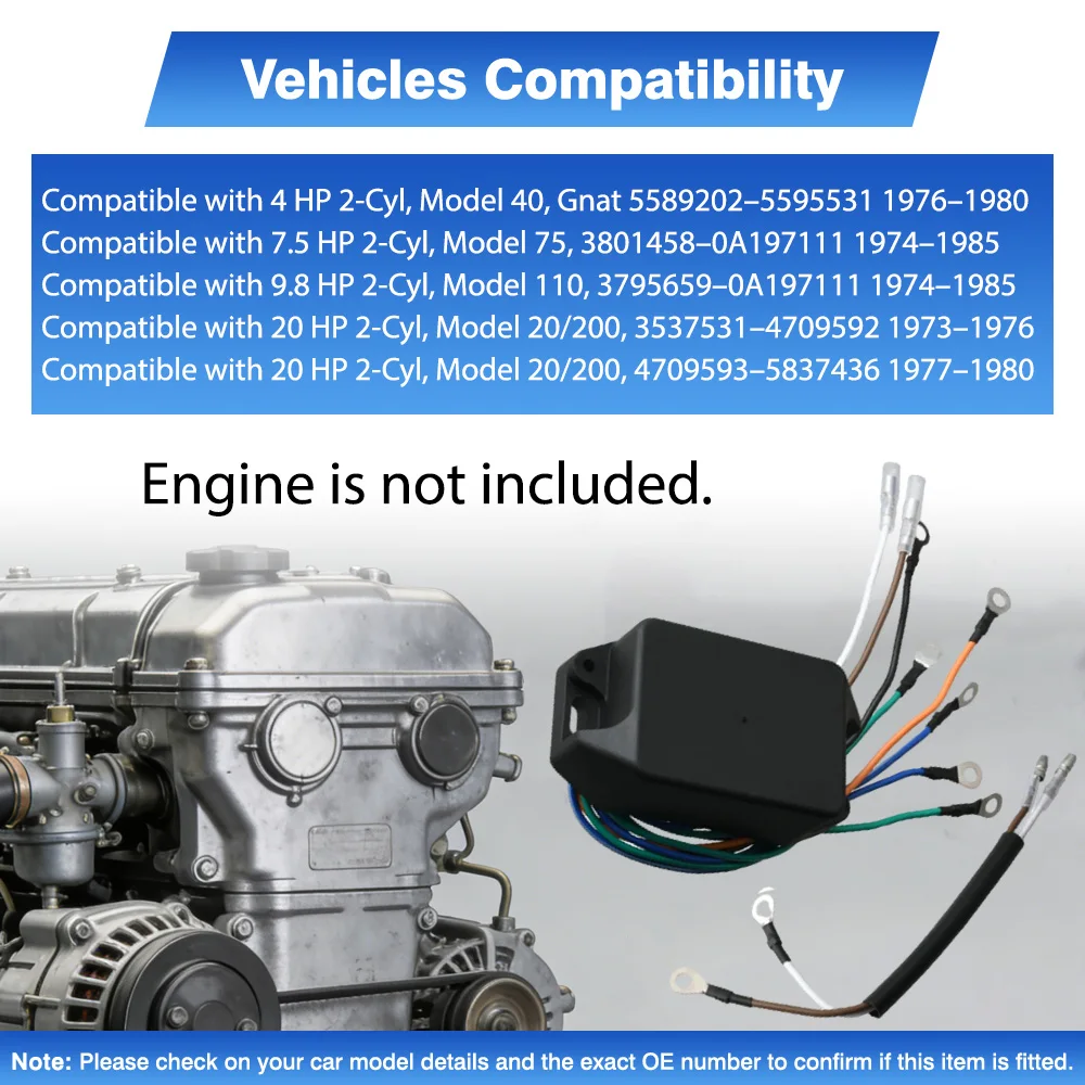 

Switch Box CDI Power Pack For Mercury 4 7.5 9.8 20 HP 2-Cyl Model 40 75 110 20/200 1973–1985 339-5287 339-6222 339-6222A1