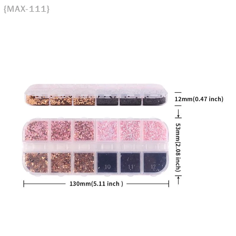 Star Heart Round Shape Nail Art Glitter Sequins (12 Grids) Holographic Nail Flakes&Mixed Iridescent Powder Stylish Nail Decora