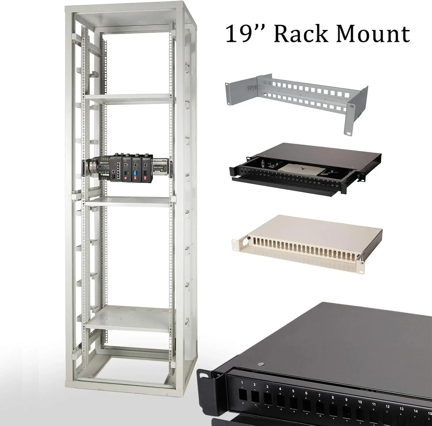 19-Inch Rack Mount DIN Rail Kit with Adjustable Depth, Universal Mounting Bracket for Media Converter, Switch, Router and Indust