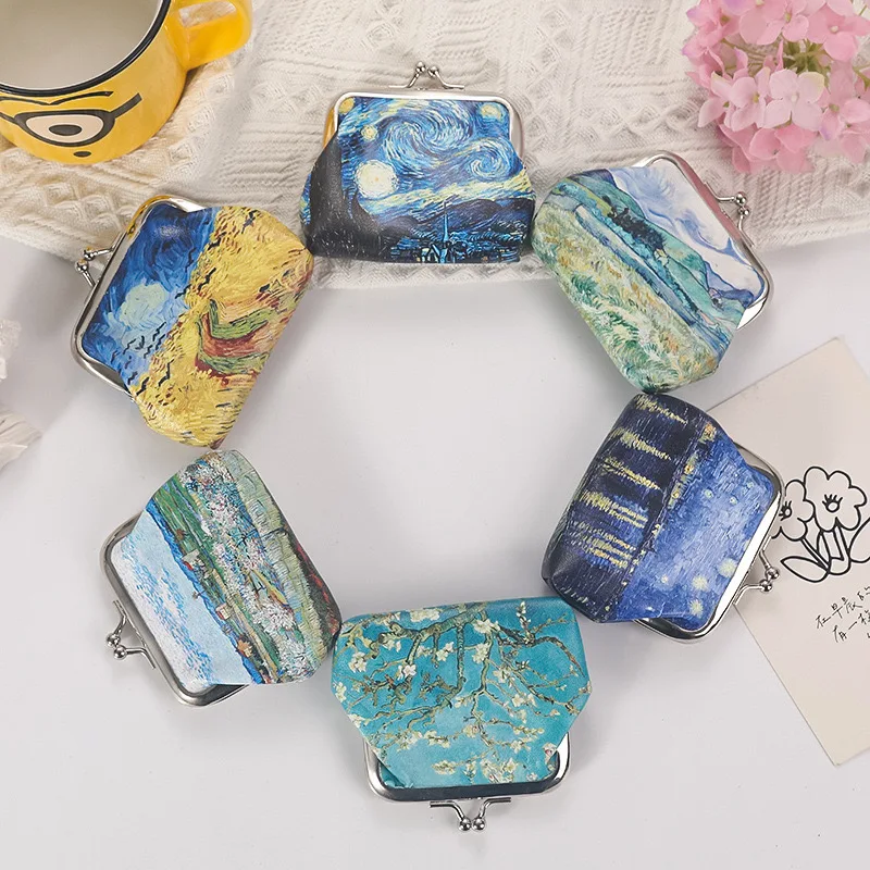 12 sztuk moda PU skórzana portmonetka Van Gogh malarstwo kobiety drobne torby na pieniądze uchwyt portfel Mini etui na pamiątki