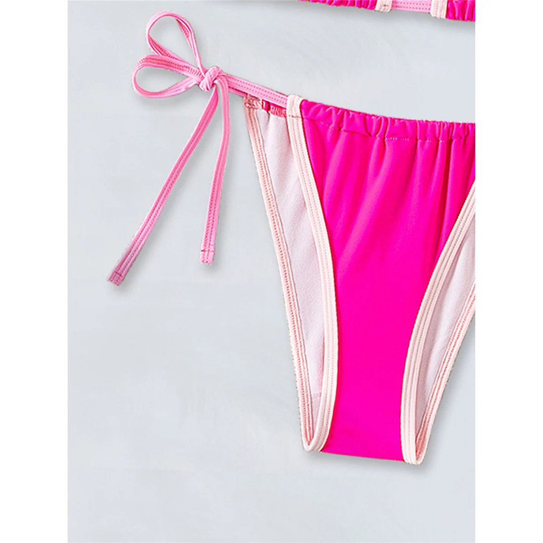 Halterneck-Bikini mit Trägern, Damen-Badebekleidung, zweiteiliger Bikini-Set, hoch geschnittene Beine, gepolsterter Badeanzug, Badebekleidung, Modell V8275. – Detail 6