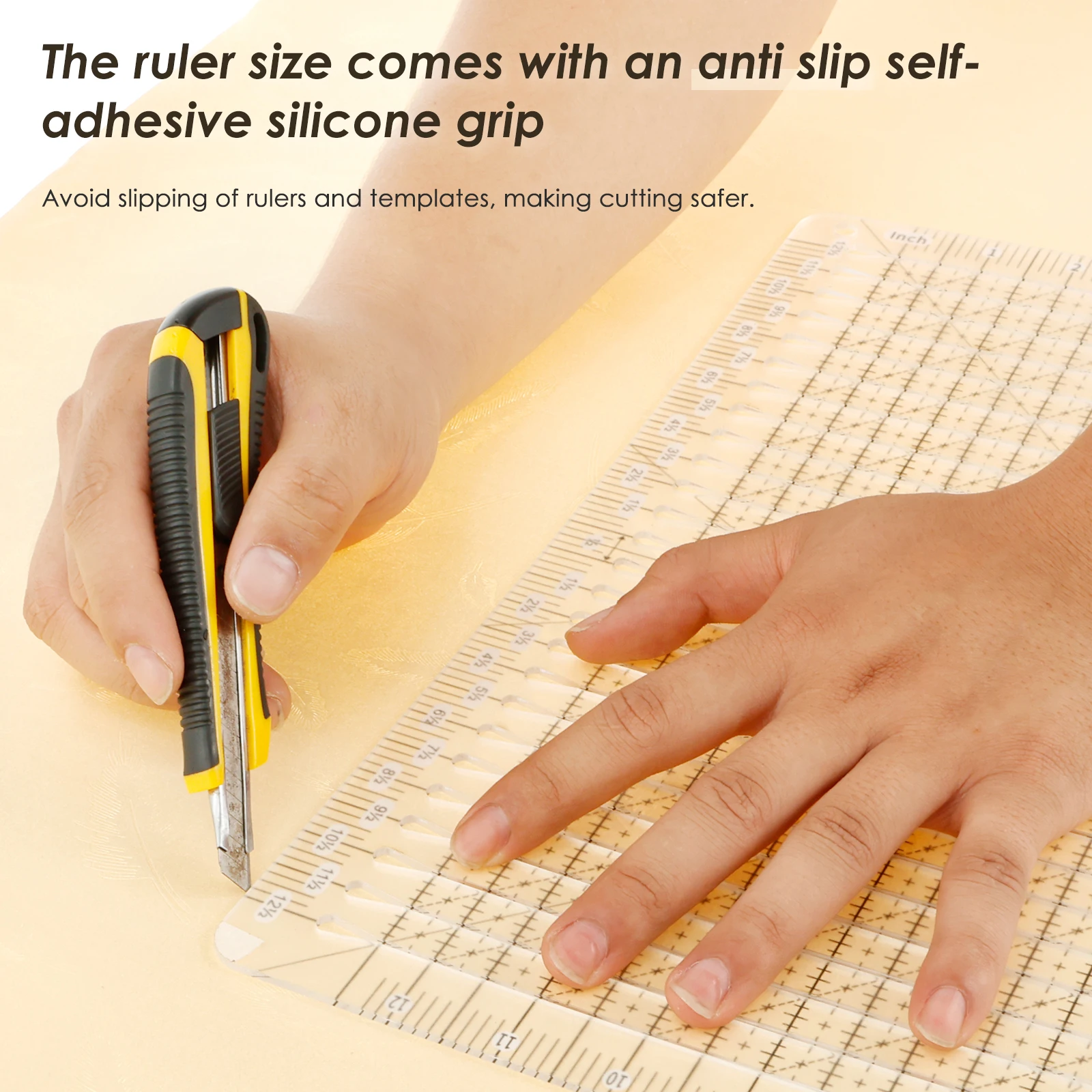5-in-1 Quilting Ruler Cutting Assistant Clear Acrylic Quilting Template Easy to Read Square Fabric Cutting Ruler with Non Slip