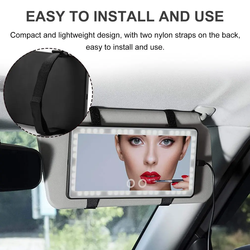 USB LED Cosmetic Mirror Sun Visor Vanity Mirror USB Rechargeable Makeup Mirror With 3 Light Modes 60 LEDs Dimmable Touch Control