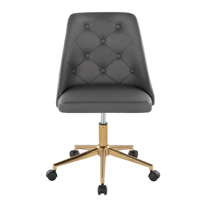 Marche Contemporary Swivel Task Chair with Casters in Gold Metal and Grey Faux Leather by LumiSource On-Site