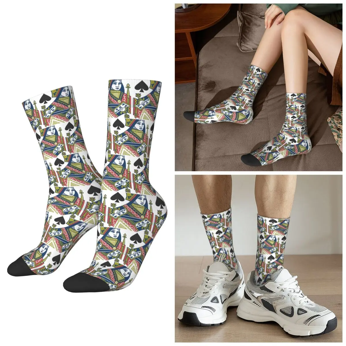 All Seasons Playing Card - Queen Of Spades Socks Harajuku Sport Middle Tube Socks Stockings for Men Women Valentine's Day Gifts