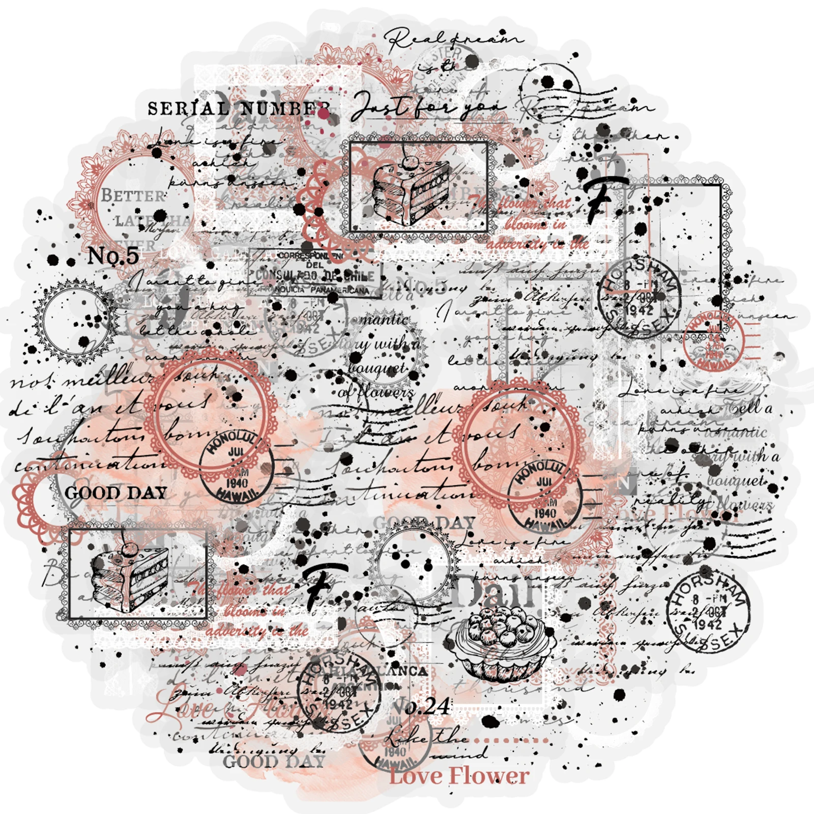 エトリライフ レース縁 シンプルな英語ラベル柄 透明ペットステッカー DIYフォトアルバム、スクラップブッキング用品、ノート、携帯電話ステッカー、水筒、荷物、部屋の装飾、子供用ギフトバッグ、おもちゃステッカー、小さなギフト用