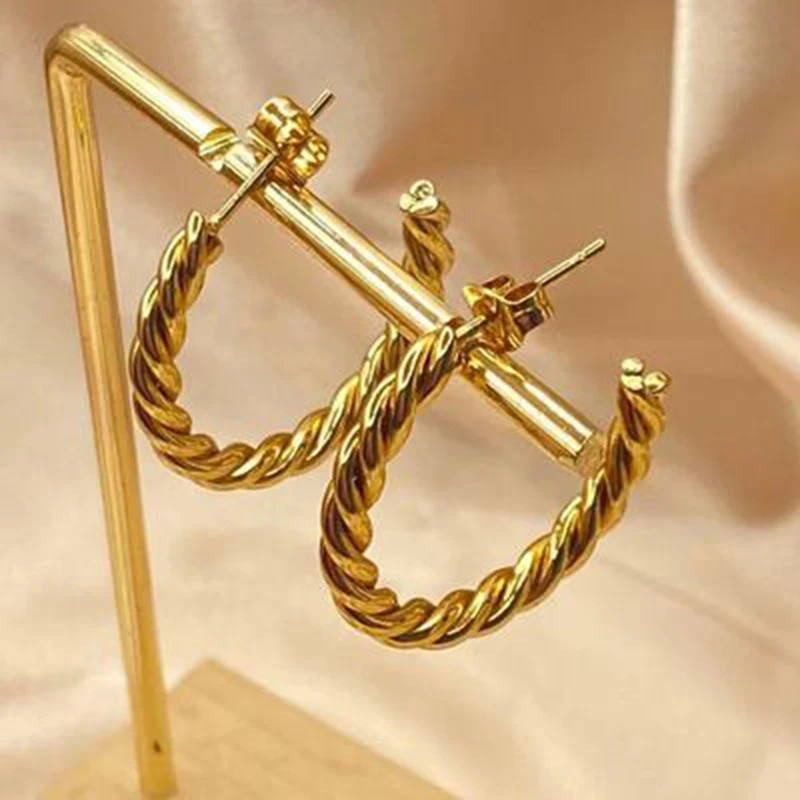 Twisted Hoop Earrings for Women Trend Stainless Steel C Shape Earings Accessories Minimalist Fashion Jewelry Tarnish Free KAE273