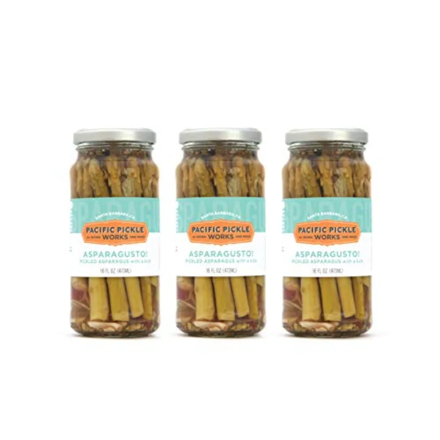 Asparagusto - Pickled Asparagus Spears - Gourmet Preserved Vegetables for Garnishes - non-GMO Gluten-Free 16oz 3-pack