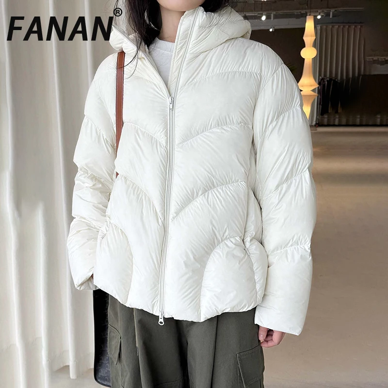 

FANAN 2025 Winter New Thick Warm Hooded Down Coats For Womenn Zipper Design Long Sleeve Drawstring Fit Outwear Outdoors Clothes