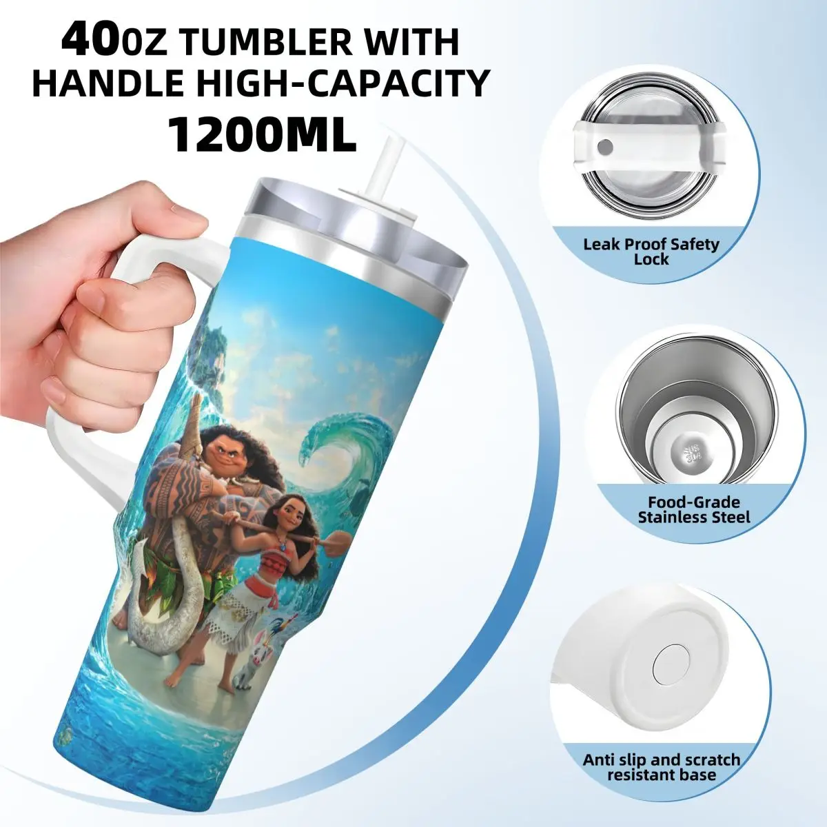 Movie Moana Maui Friendship  Stainless Steel Tumbler Travel Mugs Cup Thermal Cups Insulated Cold and Hot Milk Tea Water Bottle